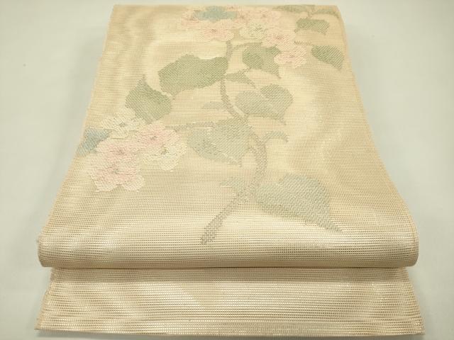長閑やかさ屋御召しもの＊夏物 膜鳴楽器柄袋帯 顕花植物文 現ナマ糸 正絹 珠玉 CABH5970rv
