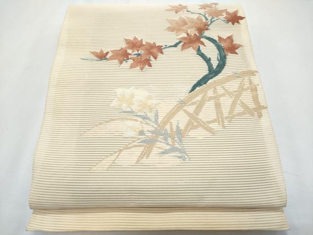 長閑やかさ屋お召しもの＊夏物 八寸名古屋帯 絽綴れ 籬枝花文 銀糸 正絹 珠玉 CABH8091fb