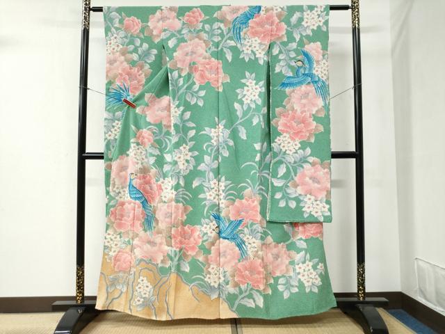 平和屋着物●名門　藤娘きぬたや・総絞り　振袖　吉祥草花文　正絹　逸品　AABE8586cs 平和屋着物○名門 藤娘きぬたや・総絞り 振袖 草花文 正絹 逸品