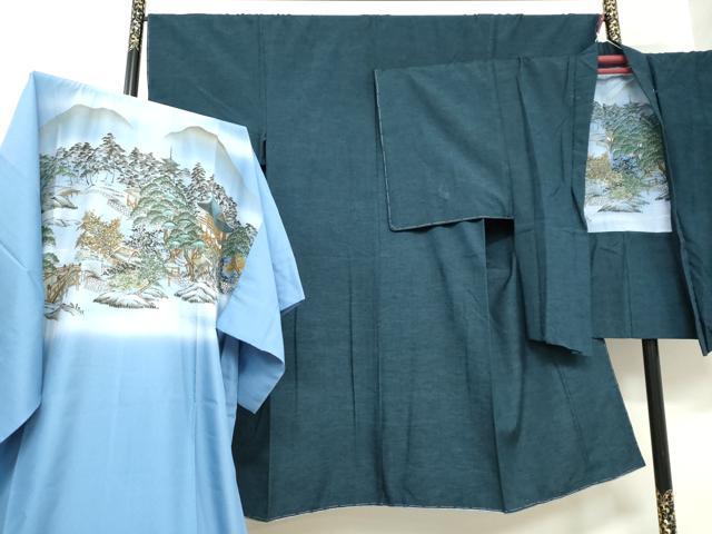 長閑やかさ屋お召しもの●成人男性 紬 合奏団 長襦袢（無双仕立てもの）仕掛ける 濃藍色 正絹 珠玉 未当て嵌める DABC2617ud
