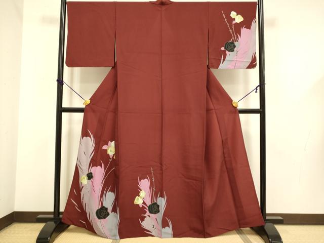 長閑やかさ屋御召しもの▽短い訪問着 単衣 ローズ 洗える御召しもの DABF5605du