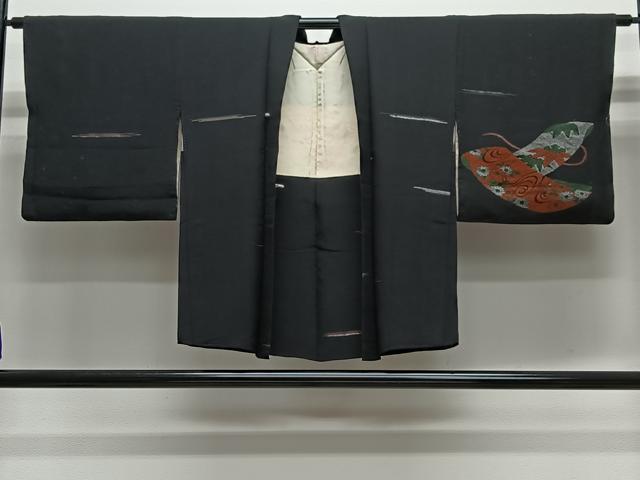 平和屋着物＃羽織　寿光織　誰が袖吉祥文　黒地　金銀糸　正絹　逸品　CABG3613ua｜平和屋