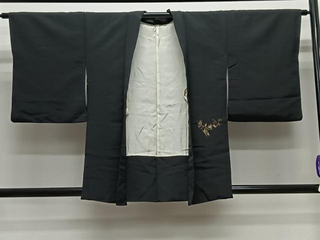 平和屋着物＃羽織　寿光織　枝梅文　黒地　金糸　正絹　逸品　CABG3615ua｜平和屋