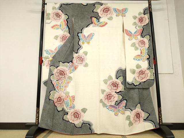 平和屋着物●名門　藤娘きぬたや・総絞り　振袖　吉祥草花文　正絹　逸品　AABE8586cs 平和屋着物○名門 藤娘きぬたや・総絞り 振袖 草花文 正絹 逸品