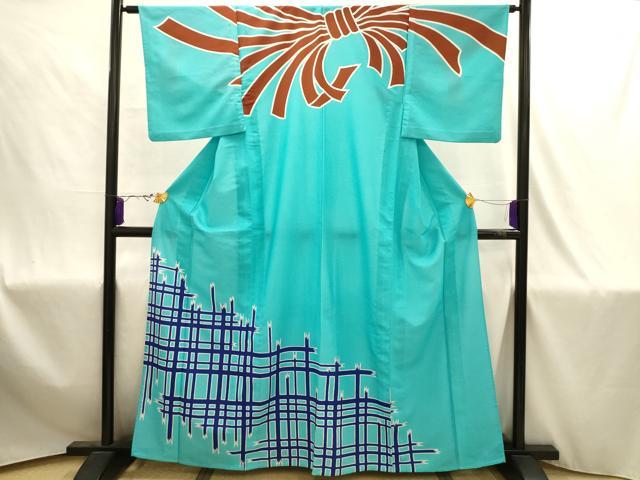 平和屋着物▽訪問着　単衣　束ね熨斗文　洗える着物　AABJ1864sx｜平和屋