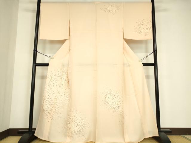 長閑やかさ屋御召しもの▽短い訪問着 単衣 舞梅文 金彩 正絹 珠玉 DABE4804az