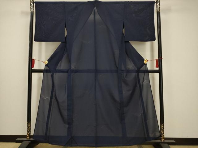 平和屋着物＊夏物 色無地 縦絽 笹竹紋紗 濃藍色 正絹 逸品 AABA5516sx｜平和屋 10,275円