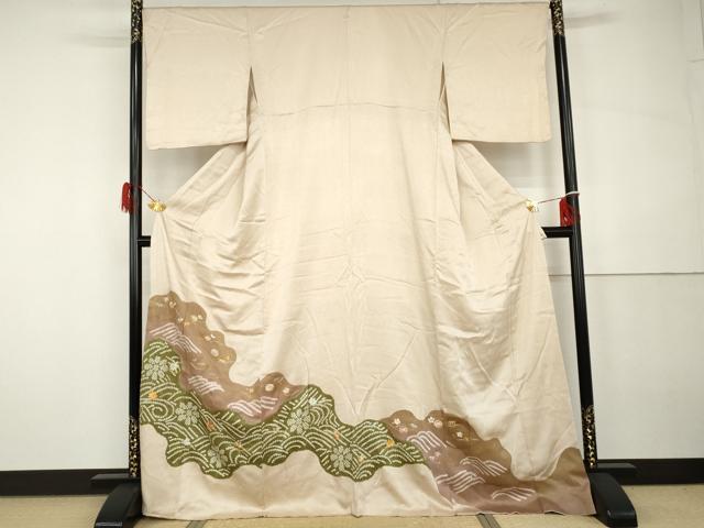 平和屋着物●豪華色留袖 駒刺繍 絞り 吹き寄せ花文 金糸 金彩 正絹 逸品 AABH3786cs