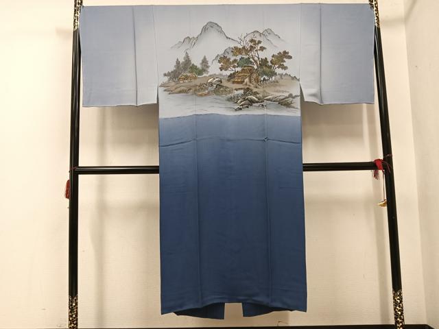 平和屋着物●男性 長襦袢 袷 手描き 風景樹林文 金彩 正絹 逸品 未使用 AABH4118ph|平和屋