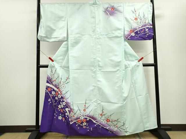 長閑やかさ屋御召しもの▽短い訪問着 単衣 枝梅文 暈し染め 洗える御召しもの CABF2975ze