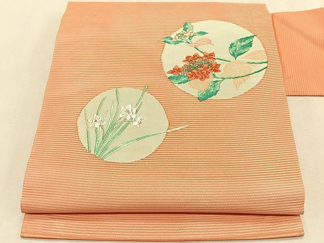 平和屋着物*夏物 九寸名古屋帯 唐織 枝花丸文 銀糸 正絹 逸品 CABK1361fb|平和屋