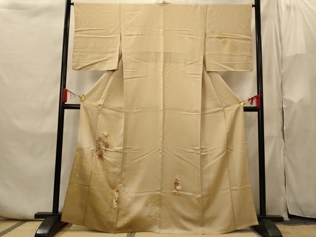 長閑やかさ屋御召しもの▽短い訪問着 単衣 色紙花文 暈し染め 金彩 正絹 珠玉 AABI0168st