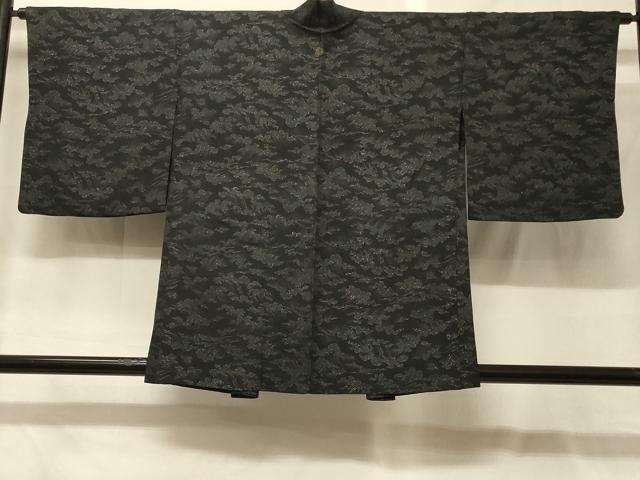 長閑やかさ屋御召しもの＃羽織 立波文 黒地 銀通し地 正絹 珠玉 CABG8088インチ