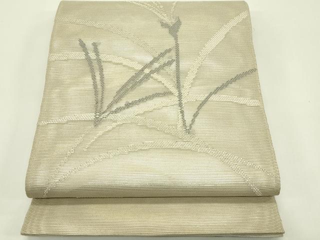 長閑やかさ屋御召しもの＊夏物 膜鳴楽器柄袋帯 顕花植物文 銀糸 正絹 珠玉 CABI5219rv