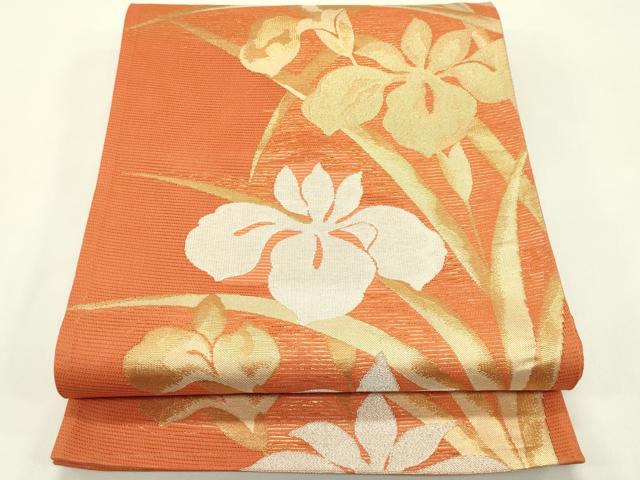 長閑やかさ屋御召しもの＊夏物 六通柄袋帯 花ショウブ 金糸 正絹 珠玉 CABI5220rv