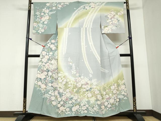 長閑やかさ屋御召しもの●短い訪問着 絞り 辻が花 暈し染め そごうバス発着場取りまわし 正絹 珠玉 DABC2448ud