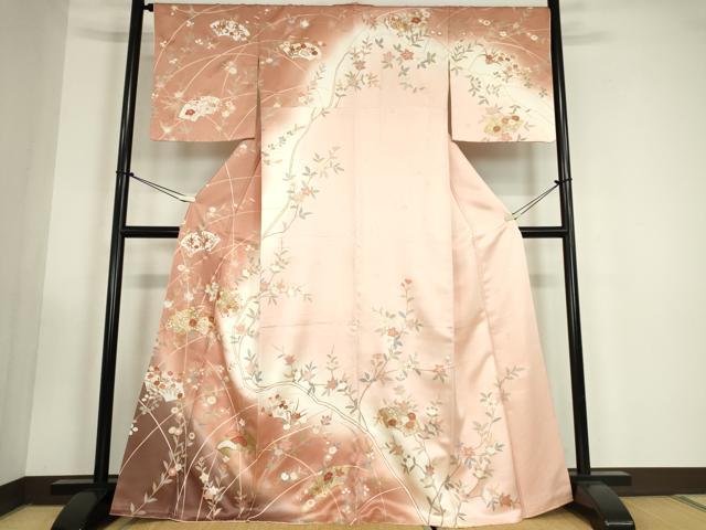 平和屋着物●十日町老舗ブランド　吉澤友禅　吾妻徳穂　訪問着　駒刺繍　地紙吉祥花文　暈し染め　金彩　正絹　逸品　DABC3416az｜平和屋