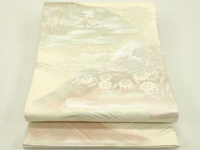 長閑やかさ屋御召しもの＊夏物 六通柄袋帯 遠山顕花植物文 銀糸 正絹 珠玉 CABI5226rv
