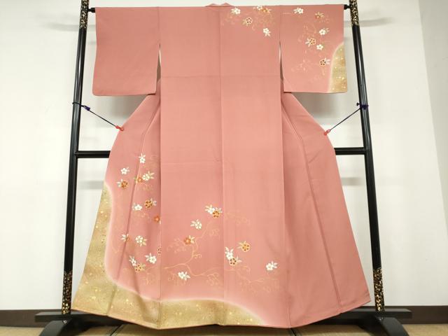 平和屋着物●訪問着 駒刺繍 花唐草文 金彩 正絹 逸品 DABD9180ud