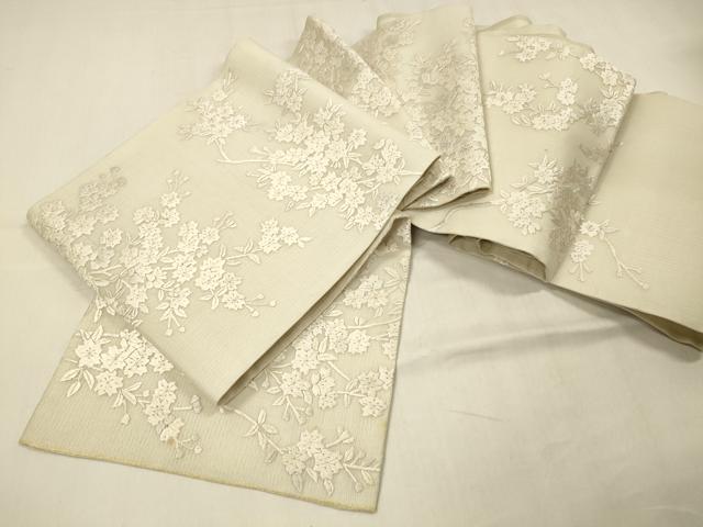 長閑やかさ屋お召しもの＊夏物 中国三大刺しゅう 相良刺しゅう 総刺しゅう 袋帯 枝桜 金糸 正絹 珠玉 DABC8999糎