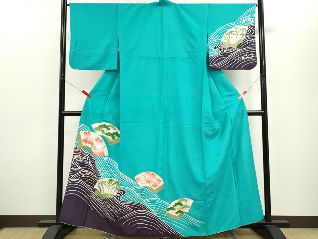 平和屋着物▽訪問着　単衣　地紙重ね松竹梅　金彩　洗える着物　CABF2976ze｜平和屋