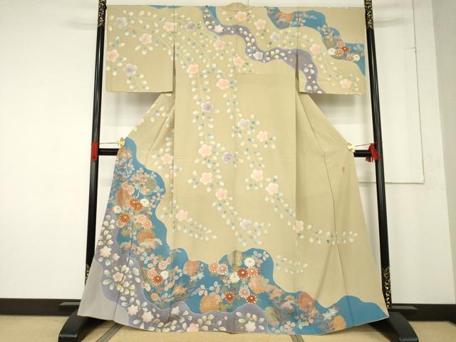平和屋着物●訪問着　友禅　慶彩小袖　草花文　正絹　逸品　AABE7793ck｜平和屋