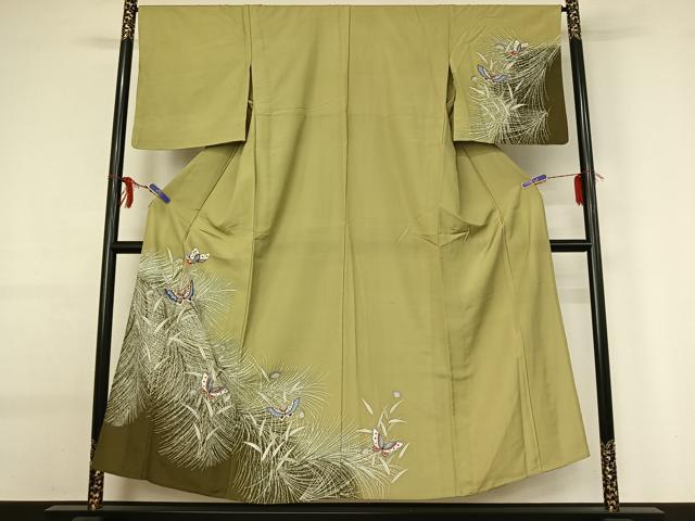 長閑やかさ屋御召しもの▽短い訪問着 単衣 花蝶文 暈し染め 金彩 洗える御召しもの AABG0939jh