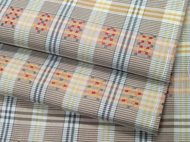 平和屋着物○上質な紬 花織 格子柄 正絹 逸品 未使用 CAAU2986yc
