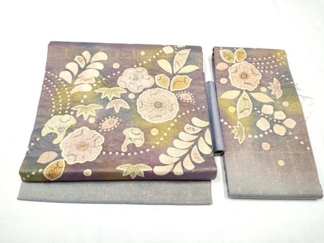 長閑やかさ屋御召しもの●つけ帯 絵書き物 絞り 辻が花 金通し地 正絹 珠玉 CABD0503hy