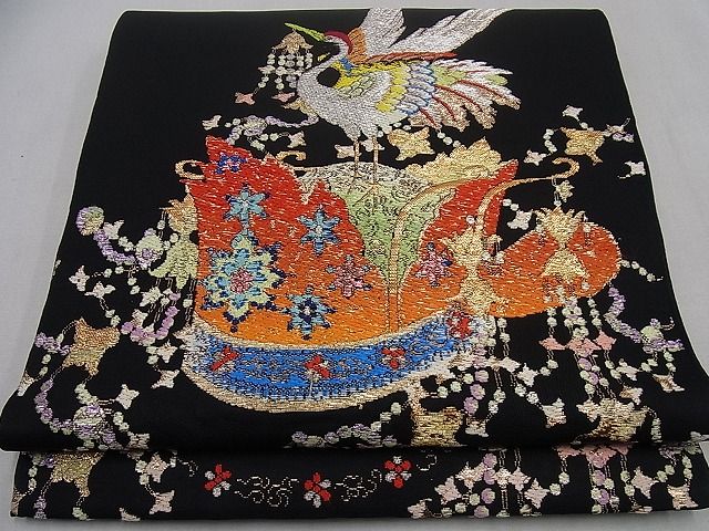 平和屋本店●最高級 龍村平蔵製 千代乃冠錦 本袋帯 黒地 金糸 逸品3s1047|平和屋