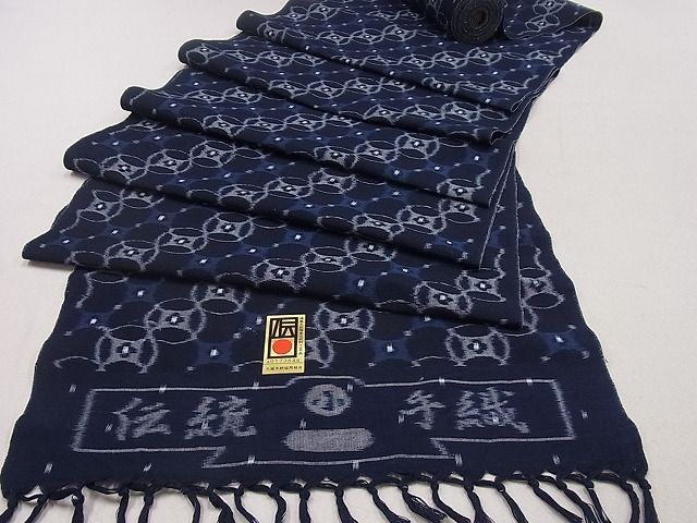 平和屋着物▽夏物 紋付き 黒反物 着尺 駒絽 藍下草木染 神路