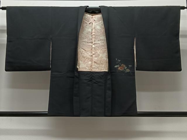 平和屋着物＃羽織　寿光織　流水花文　黒地　金糸　正絹　逸品　CABG3836ua｜平和屋
