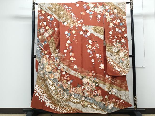 長閑やかさ屋お召しもの●晴れ晴れしい振袖 駒刺しゅう 顕花植物文 金彩 正絹 珠玉 CABG8501th