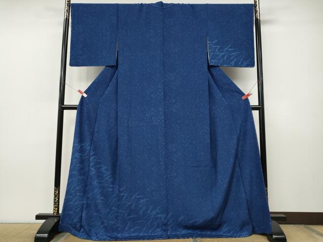 平和屋着物●訪問着　藍　型染め　草葉文　ロング丈　正絹　逸品　未使用　CABJ6425ut｜平和屋 35,490円