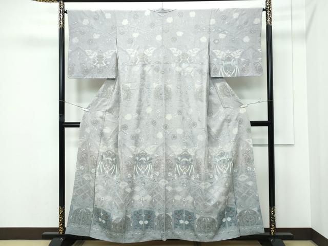 平和屋本店●極上 訪問着 総刺繍 中国三大刺繍 スワトウ相良刺繍 絞り 正倉院鳳凰花唐草文 金糸 利休白茶色地 さが美扱い 逸品 CZAA5567s6｜平和屋