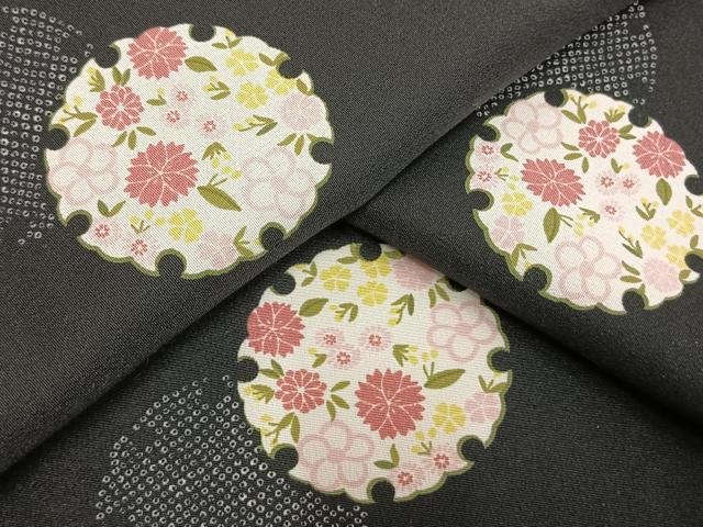 平和屋着物▽小紋 単衣 雪輪花文 ロング丈 洗える着物 AAAU8561fy 楽天