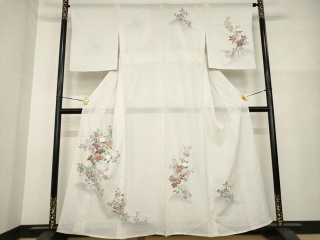 長閑やかさ屋御召しもの＊夏物 短い訪問着 絽 友禅 被子植物文 正絹 珠玉 AABH1964ck