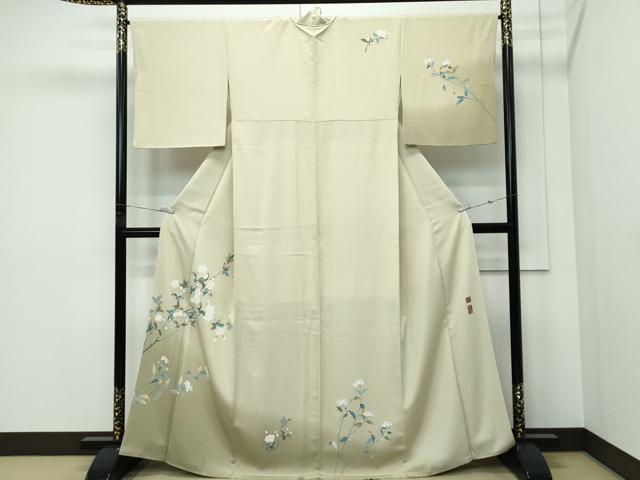 長閑やかさ屋中央局●御前上等 京加賀友禅 百貫達雄 短い訪問着 顕花植物文 暈し染め 蒸栗色地 銀座おゝぎ屋取りまわし 珠玉 CZAA5742s6