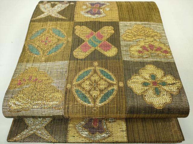 平和屋野田店■極上　洛風林　工芸帯地　六通柄　本袋帯　紬地　魚　逸品　BAAA3070zb4 平和屋本店□極上 洛風林 工芸帯地 六通柄袋帯 洋花文 逸品