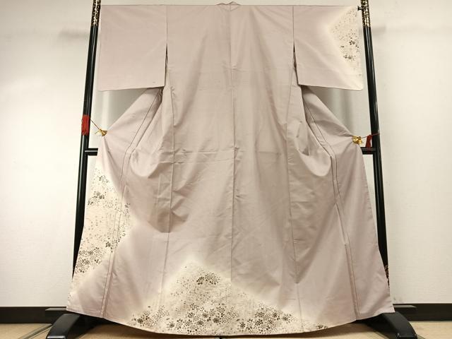 平和屋着物●石川県指定無形文化財　牛首紬　白山工房　手織り　訪問着　草花文　正絹　逸品　AABJ4202fy｜平和屋