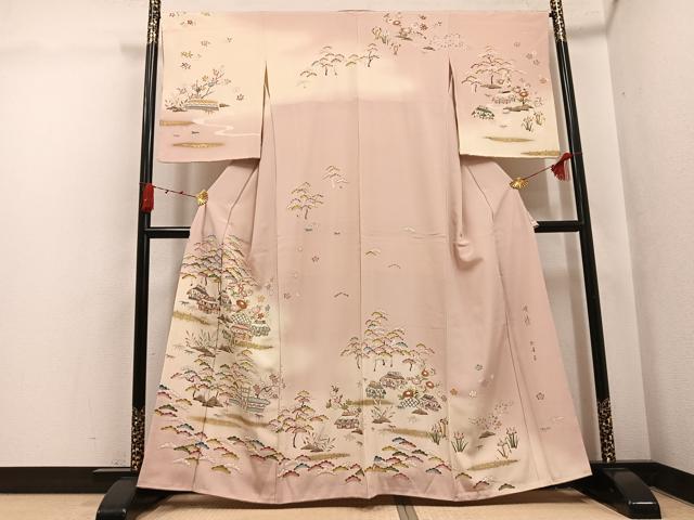 平和屋着物●訪問着　作家物　松竹梅風景文　暈し染め　金彩　正絹　逸品　AABK3306ph｜平和屋