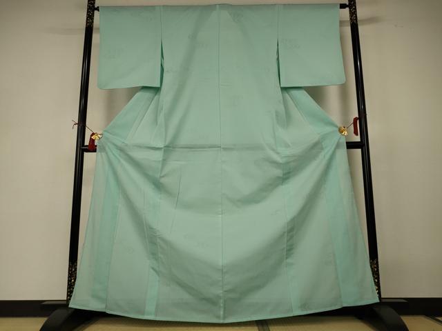 長閑やかさ屋御召しもの＊夏物 色無地 琉球絣紋紗 錆青磁色 正絹 珠玉 AABI9938jd