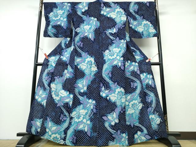 平和屋着物∴夏物 浴衣 有松鳴海絞り 流水桐花舞蝶文 綿 逸品 CABH1491ng|平和屋