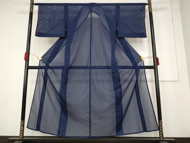 長閑やかさ屋御召しもの＊夏物 色無地 絽 留紺色 洗える御召しもの AABB5884st
