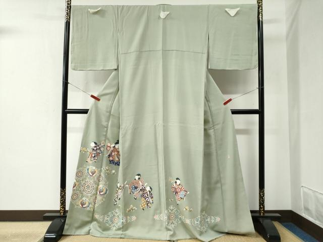 長閑やかさ屋御召しもの●晴れ晴れしい色留袖 友禅 絵描き物 重要人物鳳凰花唐草文 正絹 珠玉 未当て嵌める CABB4310yc
