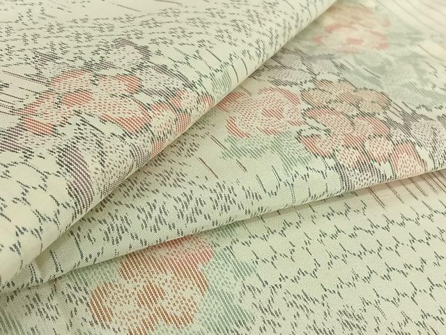 長閑やかさ屋御召しもの▽御前上等な紬 単衣 顕花植物文 正絹 珠玉 AABI7695jh