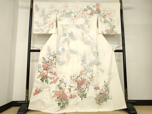 平和屋着物●訪問着　友禅　鴛鴦花文　正絹　逸品　AABH7099ck｜平和屋