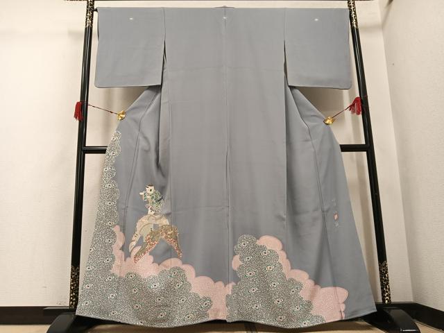 長閑やかさ屋御召しもの●本加賀友禅絵書き 斎藤正史 色留袖 御坊さん枝梅烏合の衆鶴文 正絹 珠玉 AABI8486ph