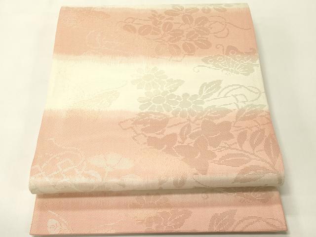 長閑やかさ屋お召しもの＊夏物 六通柄袋帯 舞蝶花筏文 現ナマ糸 正絹 珠玉 CABH5873rv
