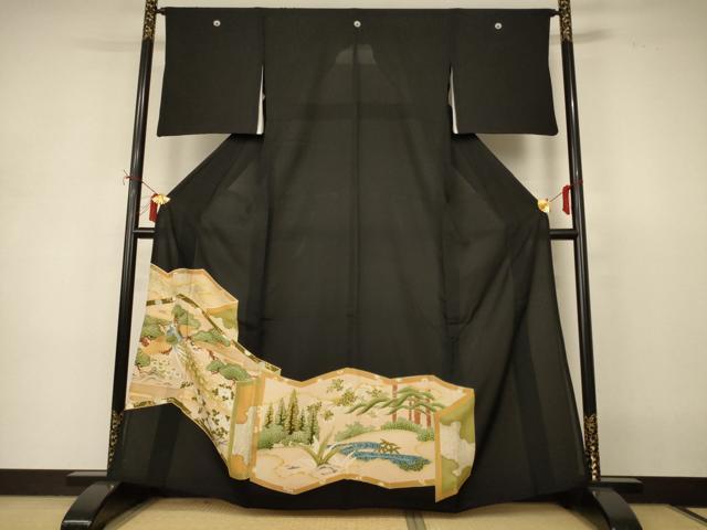 長閑やかさ屋御召しもの＊夏物 黒留袖 絽 刺しゅう クジャク文 正絹 珠玉 AABI9910jd